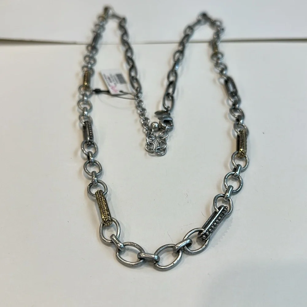 Chico’s Yvonne Single Strand Paperclip Silver & Gold Tone Mixed Metal Necklace